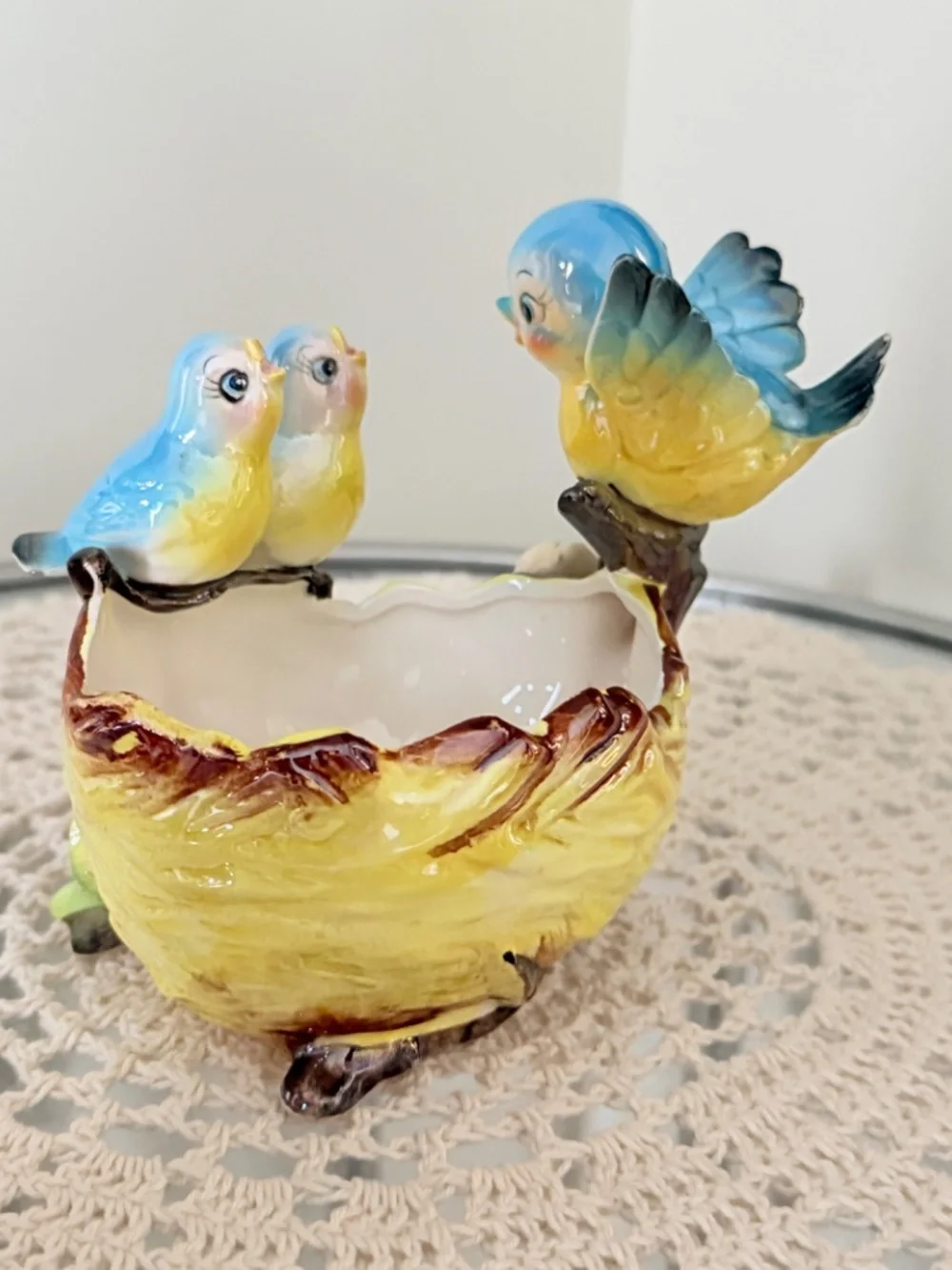 Norcrest  Vintage 1950's Bluebird Planter Mother Bird Perched w Her Two Babies